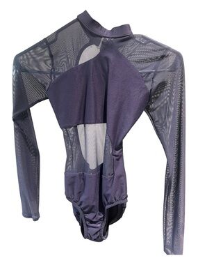 Girls' Navy Long-Sleeve Mesh-Panel Dance Leotard
